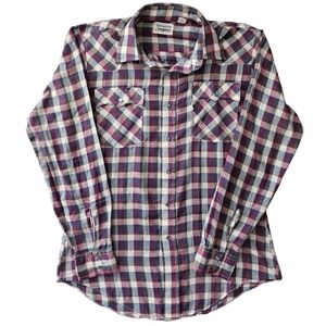 Levi's Strauss Western Pearl Snap Shirt Mens Medium Madras Plaid Long Sleeve